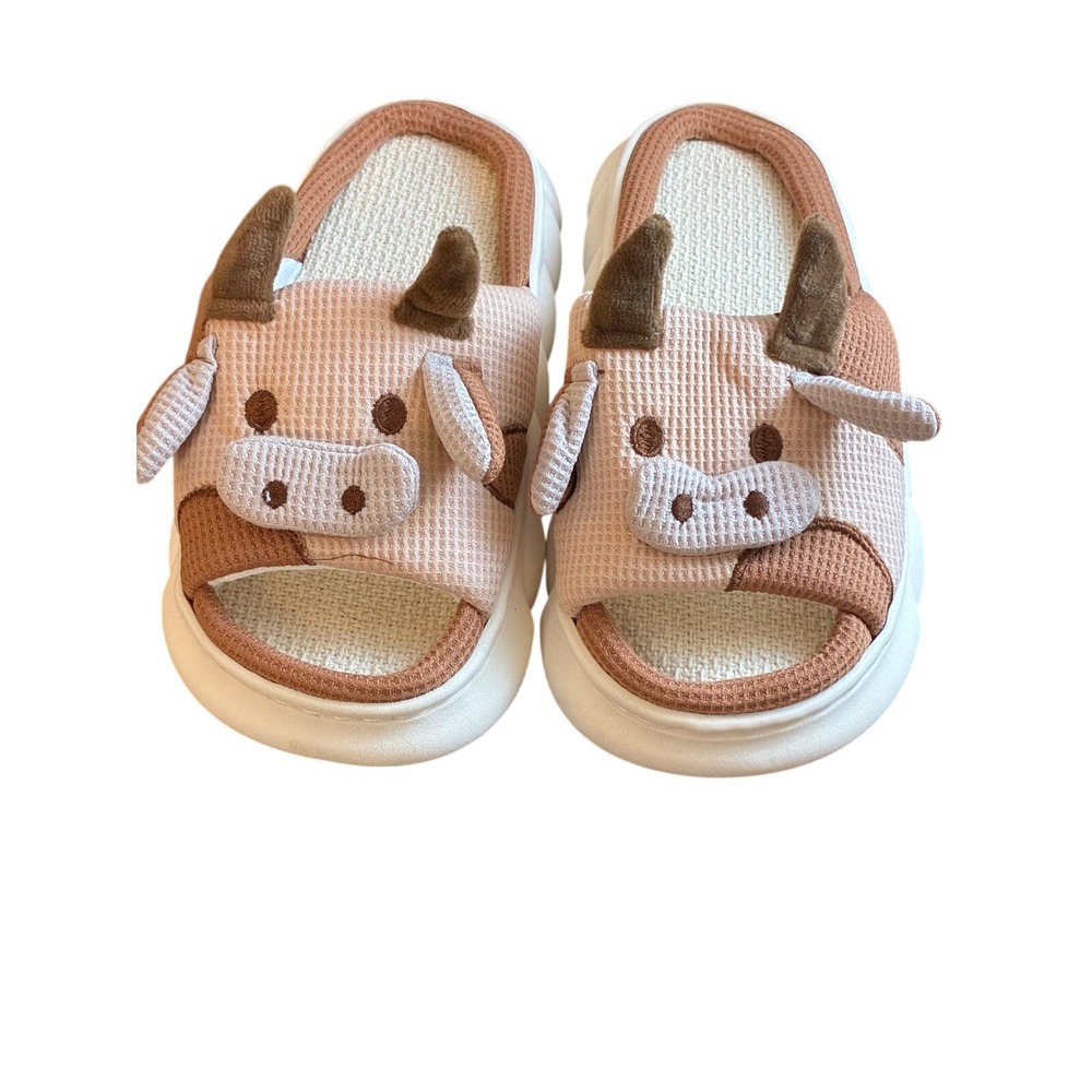 Cow Print Waffle Knit Platform Slides Animal Slippers 9